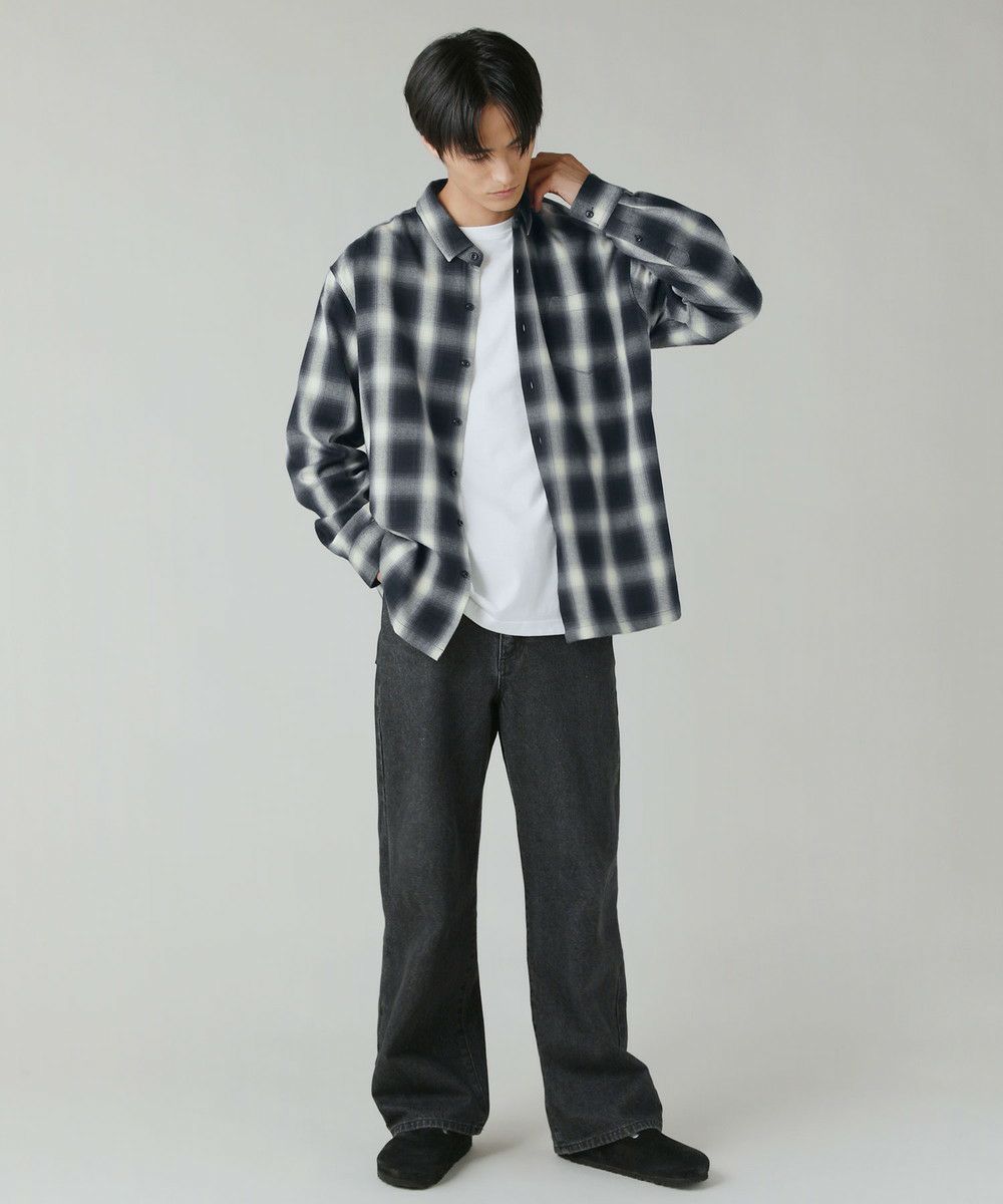 リラクシングシルエットオンブレチェックレギュラーカラー長袖