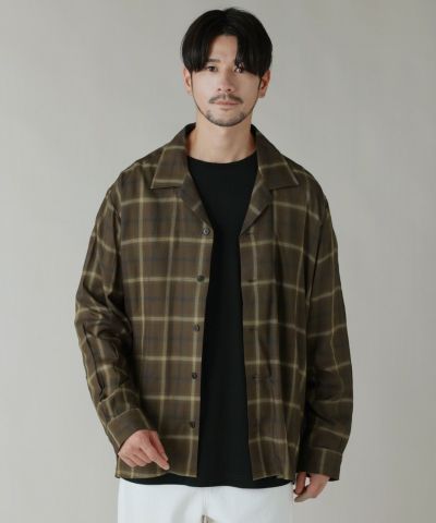 日本製西脇レーヨンオンブレチェックオープンカラー長袖シャツ