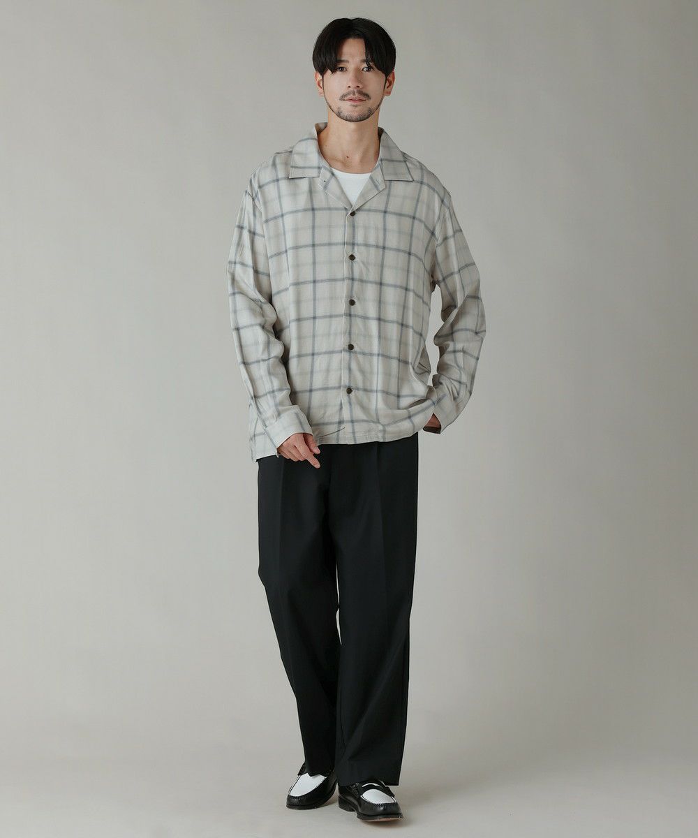 日本製西脇レーヨンオンブレチェックオープンカラー長袖シャツ