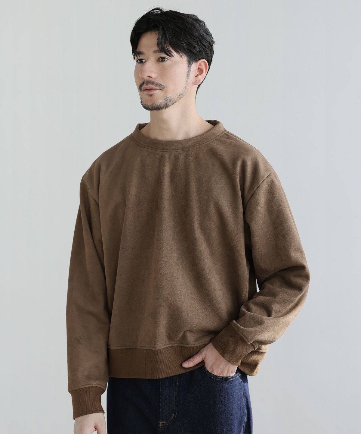 あったかもちもち裏起毛フェイクスウェードスウェットプルオーバー